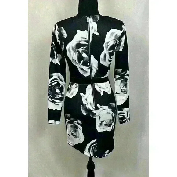 L'Atiste by Amy Womens SM Mini Shift Dress Navy Blue White Floral Long Sleeve - Picture 10 of 10